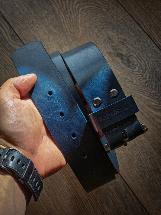 Navy Blue Leather Belt